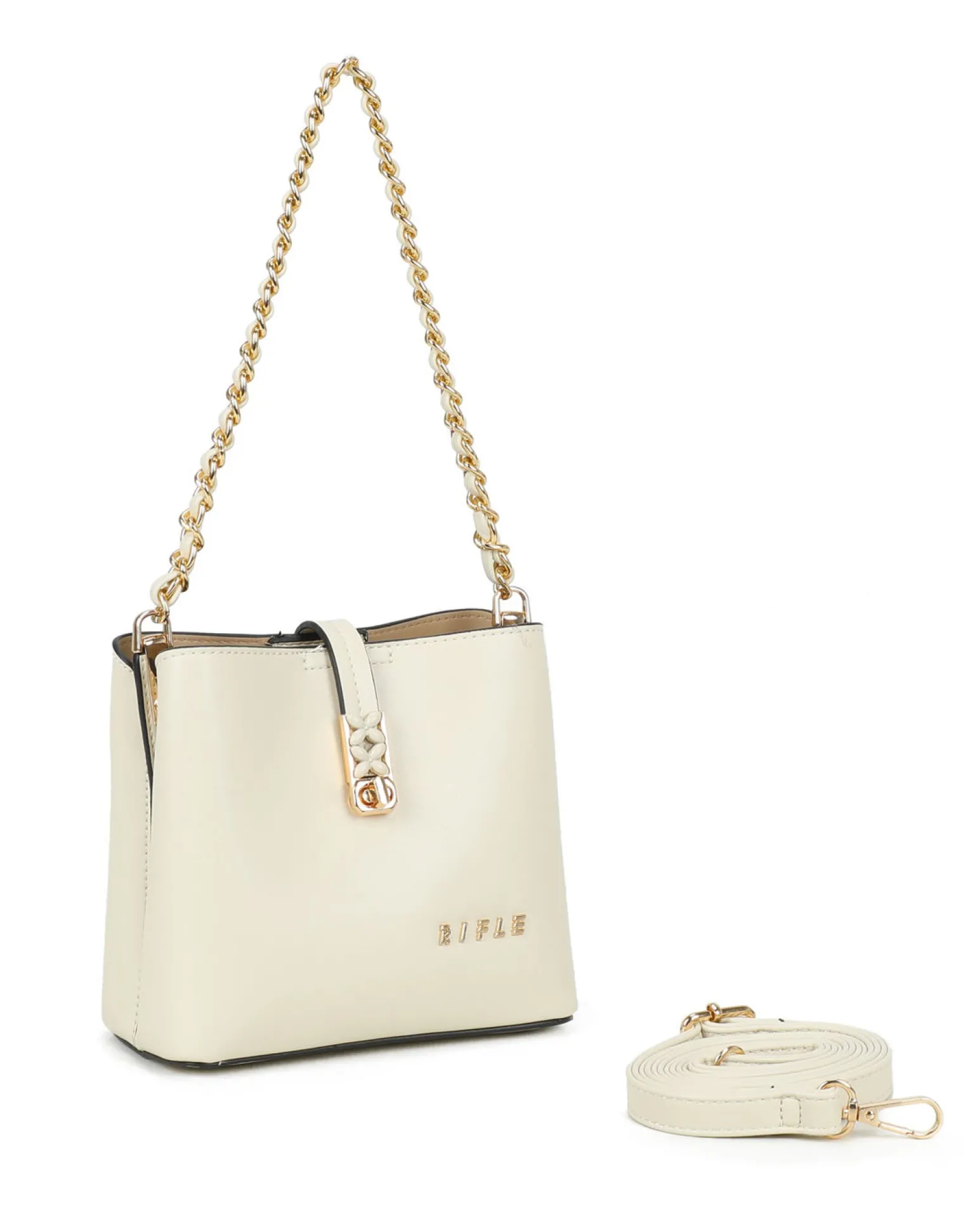 RIFLE - Minibag beige con tre scomparti principali e pattina con chiusura a girello, tracolla removibile