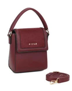 RIFLE - Minibag bordeaux con un manico e patta scamosciata, tracolla removibile