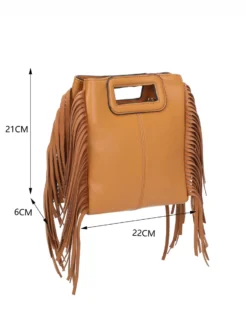 RIFLE - Minibag camel scamosciata con frange, tracolla removibile