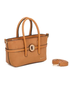 RIFLE - Minibag due manici camel con parte frontale scamosciata e dettaglio cinturino con girello, tracolla removibile