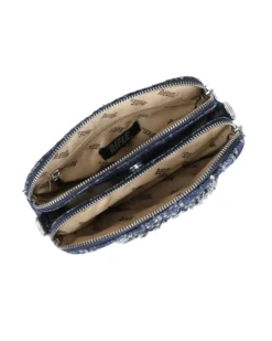 RIFLE - Minibag in denim trapuntato con paillettes argentate e manici a catena intrecciata , tracollina removibile