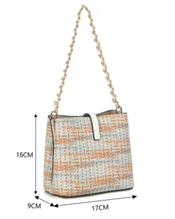 RIFLE - Minibag multicolor effetto intreccio con tre scomparti principali e pattina con chiusura a girello, tracolla removibile