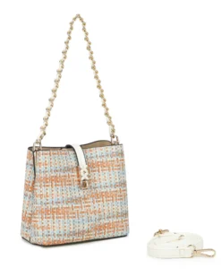 RIFLE - Minibag multicolor effetto intreccio con tre scomparti principali e pattina con chiusura a girello, tracolla removibile