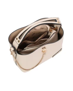 RIFLE - Minibag naturale con tre scomparti principali e dettaglio catenina, tracolla removibile