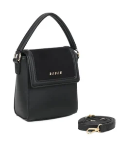 RIFLE - Minibag nera con un manico e patta scamosciata, tracolla removibile