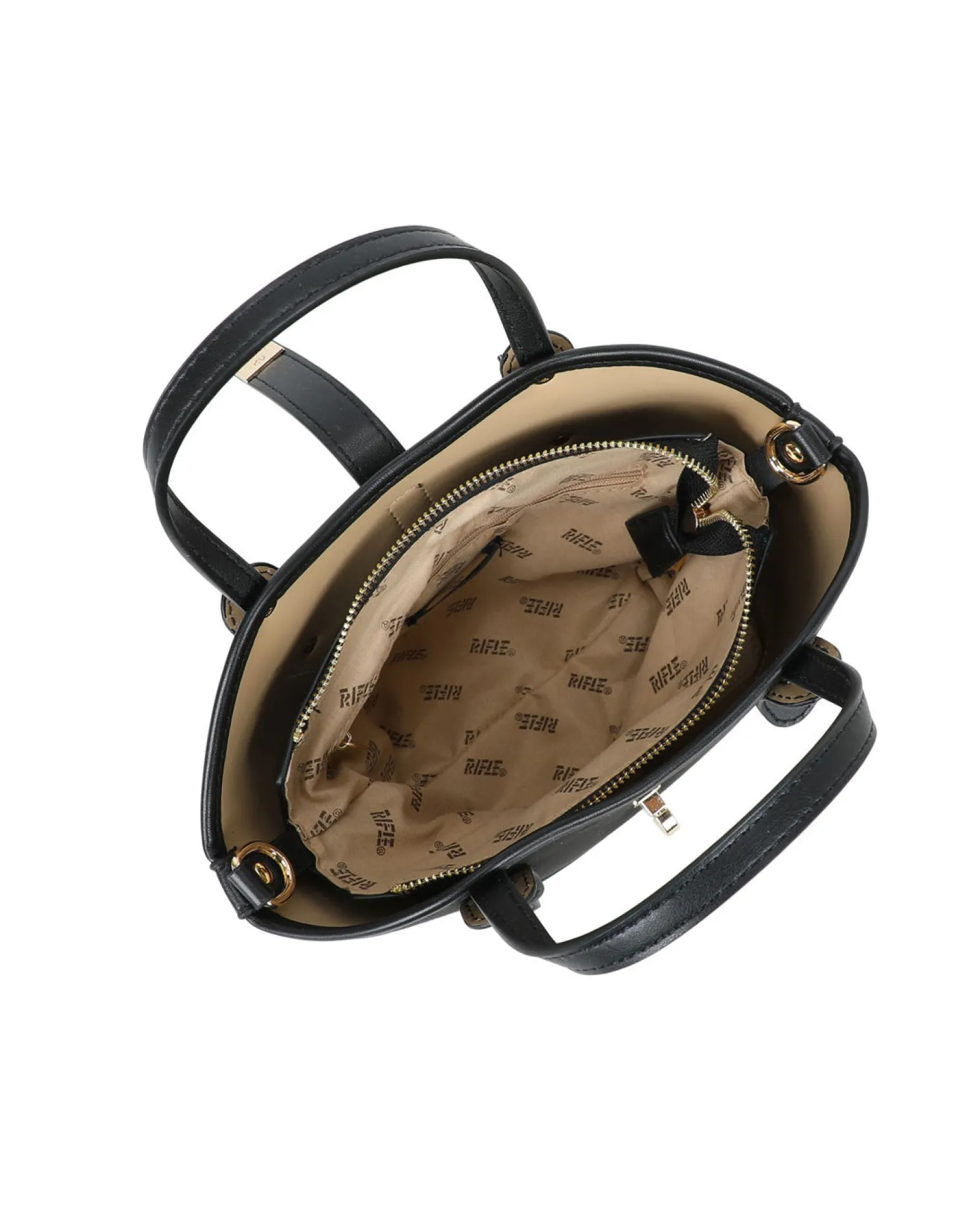 RIFLE - Minibag nera scamosciata con pattina e chiusura a girello, tracolla removibile