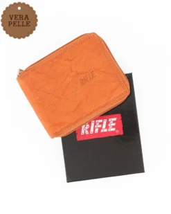 RIFLE - Portafoglio arancione in VERA PELLE con chiusura a zip