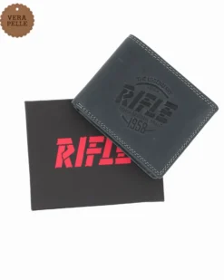RIFLE - Portafoglio blu da uomo in VERA PELLE con ribaltina interna