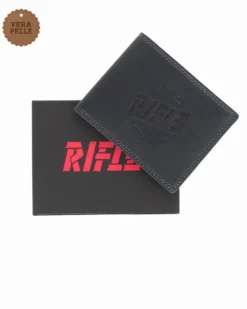 RIFLE - Portafoglio blu da uomo in VERA PELLE con ribaltina interna