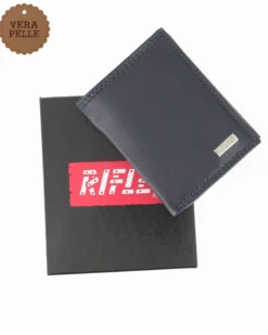 RIFLE - Portafoglio blu in VERA PELLE con ribaltine