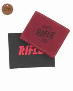 RIFLE - Portafoglio bordeaux da uomo in VERA PELLE con ribaltina interna