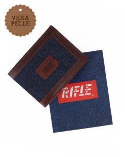 RIFLE - Portafoglio da uomo jeans/cuoio in VERA PELLE