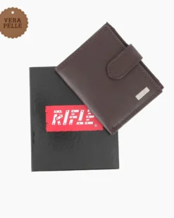 RIFLE - Portafoglio marrone in VERA PELLE con pattina e taschino posteriore
