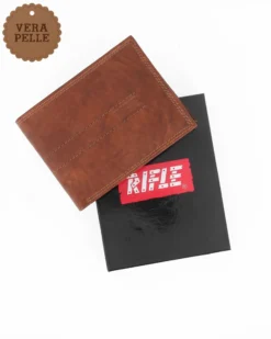 RIFLE - Portafoglio marrone in VERA PELLE con ribaltina interna