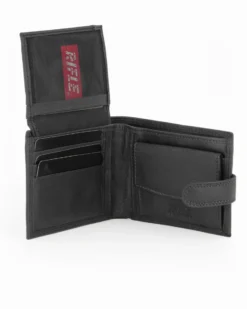 RIFLE - Portafoglio nero in VERA PELLE con pattina e ribaltina