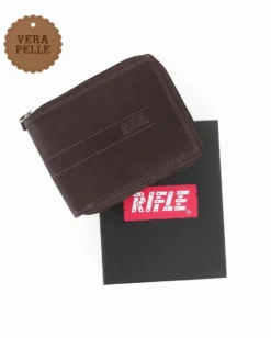 RIFLE - Portafoglio testa moro in VERA PELLE con chiusura a zip
