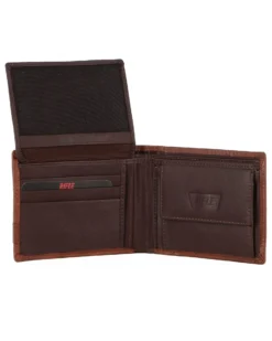 RIFLE - Portafoglio uomo cognac con logo frontale e ribaltina in VERA PELLE