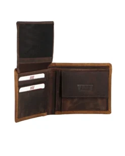 RIFLE - Portafoglio uomo cognac con logo frontale e ribaltina in VERA PELLE