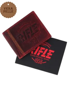 RIFLE - Portafoglio uomo rosso con logo frontale e ribaltina in VERA PELLE