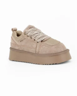 RIFLE - Scarpa beige scamosciata con lacci e pelliccia interna