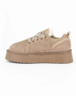 RIFLE - Scarpa beige scamosciata con lacci e pelliccia interna
