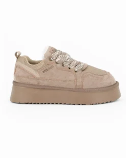 RIFLE - Scarpa beige scamosciata con lacci e pelliccia interna