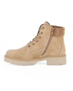 RIFLE - Scarponcino beige da donna con lacci e zip laterale
