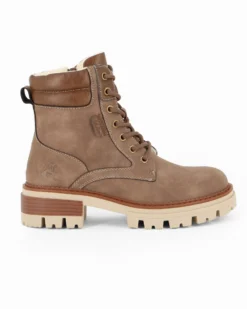 RIFLE - Scarponcino beige da donna con lacci, zip laterale e pelliccia interna