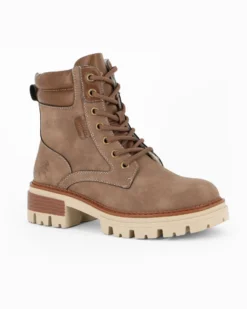 RIFLE - Scarponcino beige da donna con lacci, zip laterale e pelliccia interna