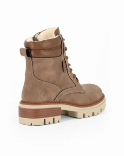 RIFLE - Scarponcino beige da donna con lacci, zip laterale e pelliccia interna