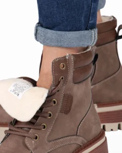RIFLE - Scarponcino beige da donna con lacci, zip laterale e pelliccia interna