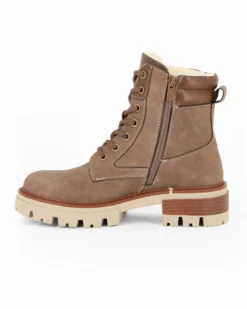 RIFLE - Scarponcino beige da donna con lacci, zip laterale e pelliccia interna