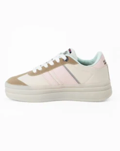RIFLE - Sneakers beige da donna con patch posteriore e bande laterali rosa