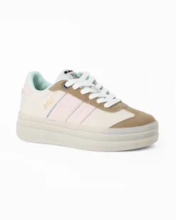 RIFLE - Sneakers beige da donna con patch posteriore e bande laterali rosa