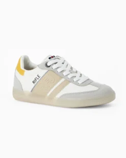RIFLE - Sneakers bianca da donna con patch posteriore gialla e lacci