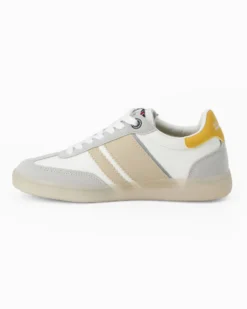 RIFLE - Sneakers bianca da donna con patch posteriore gialla e lacci