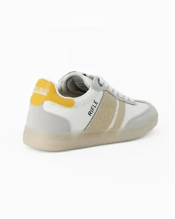 RIFLE - Sneakers bianca da donna con patch posteriore gialla e lacci