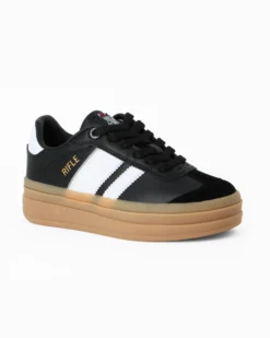 RIFLE - Sneakers nera da donna con patch posteriore e bande laterali bianche