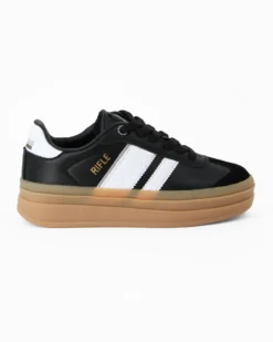 RIFLE - Sneakers nera da donna con patch posteriore e bande laterali bianche