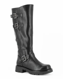 RIFLE - Stivale nero con zip laterale e fibbie, tacco 4CM