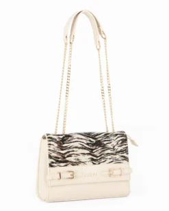 RIFLE - Tracolla beige con dettaglio cinturini sulla patta animalier