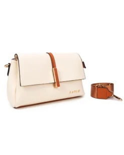 RIFLE - Tracolla beige con tre scomparti interni, tasca poteriore e patta con chiusura a girello