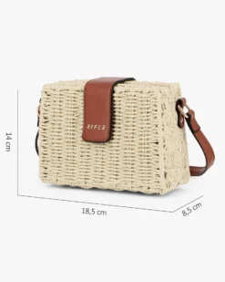 RIFLE - Tracollina beige in paglia intrecciata con pattina marrone