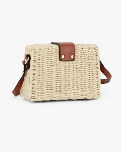 RIFLE - Tracollina beige in paglia intrecciata con pattina marrone