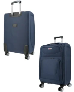 RIFLE - TROLLEY BLU IN TESSUTO CON DOPPIA TASCA FRONTALE E 4 RUOTE
