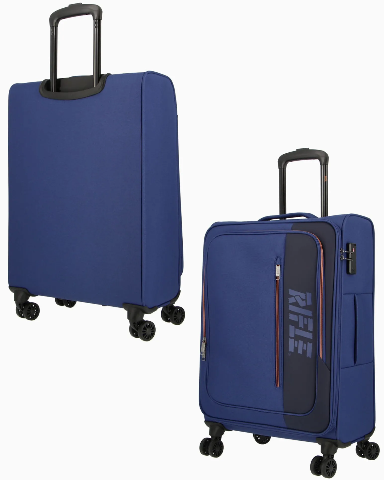 RIFLE - TROLLEY BLU SCURO IN TESSUTO CON DOPPIA TASCA FRONTALE, COMBINAZIONE TSA E 4 RUOTE