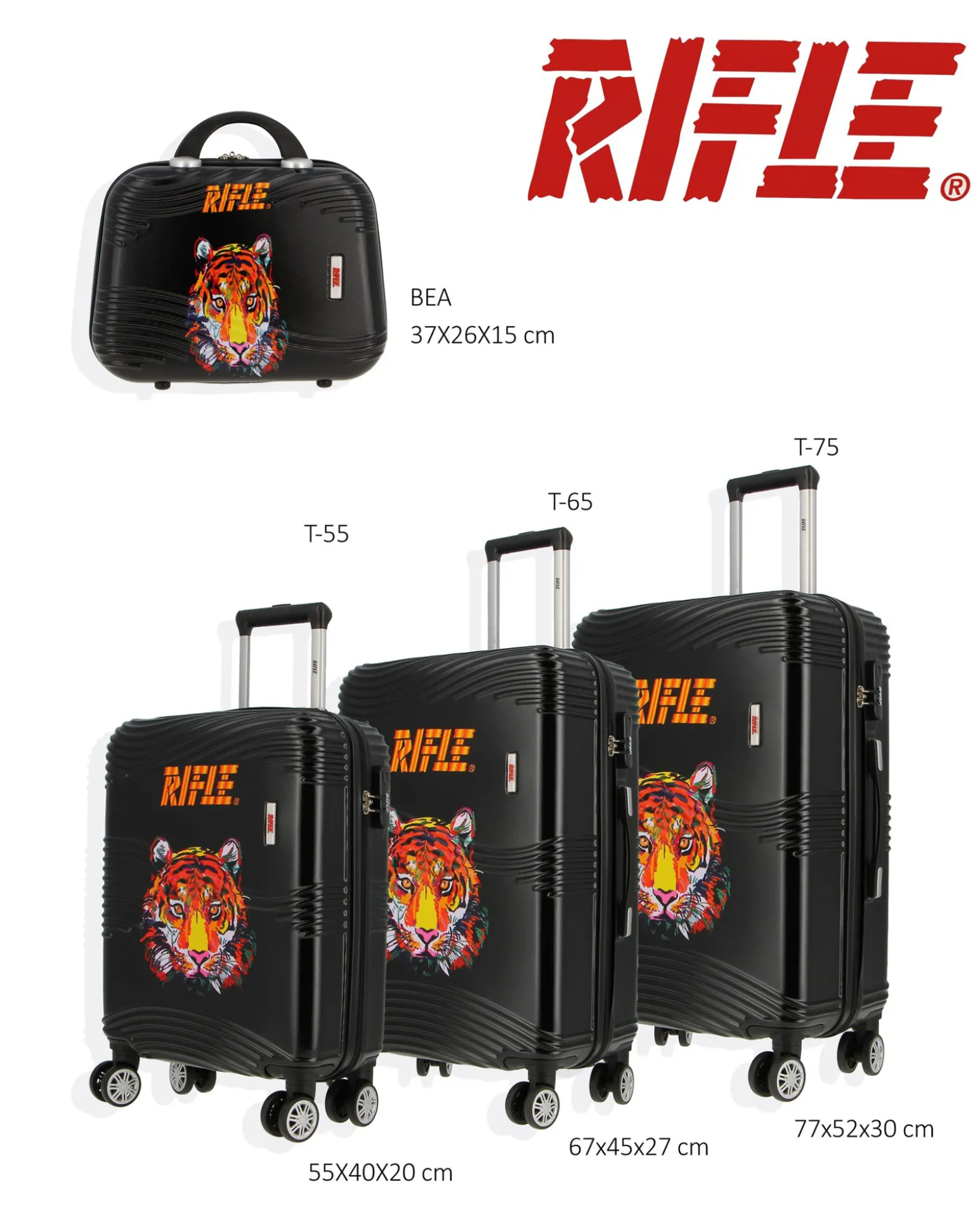 RIFLE - TROLLEY NERO CON TIGRE IN ABS