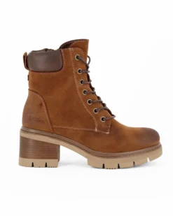 RIFLE - Tronchetto cognac con lacci e zip laterale, tacco 6CM