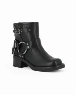 RIFLE - Tronchetto nero con fibbie e zip laterale, tacco 4,5CM