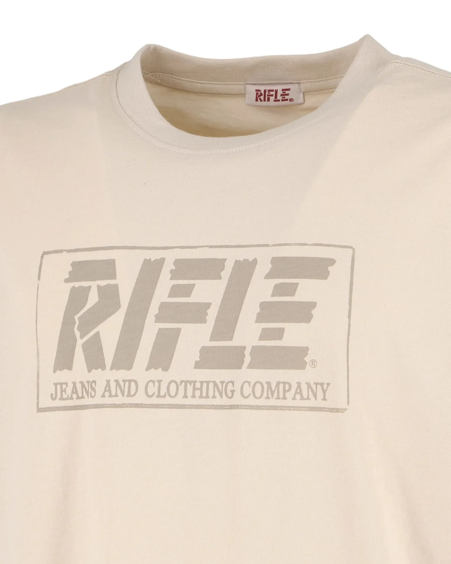RIFLE - Tshirt manica corta beige in tessuto fiammata